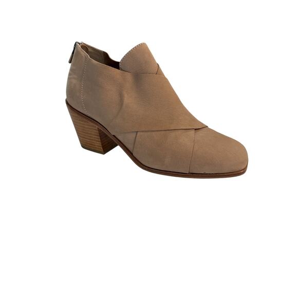 Eileen Fisher Ember Crisscross Nubuck Leather Square Toe Booties Block Heel 9.5 - Picture 1 of 5